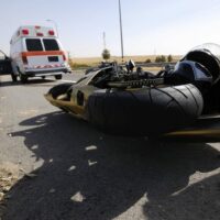 Motorcycle Accident With Ambulance Stock Photo