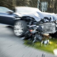 Car Accident With Severe Front End Damage Stock Photo