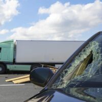 18-Wheeler Accident With Smaller Vehicle Stock Photo